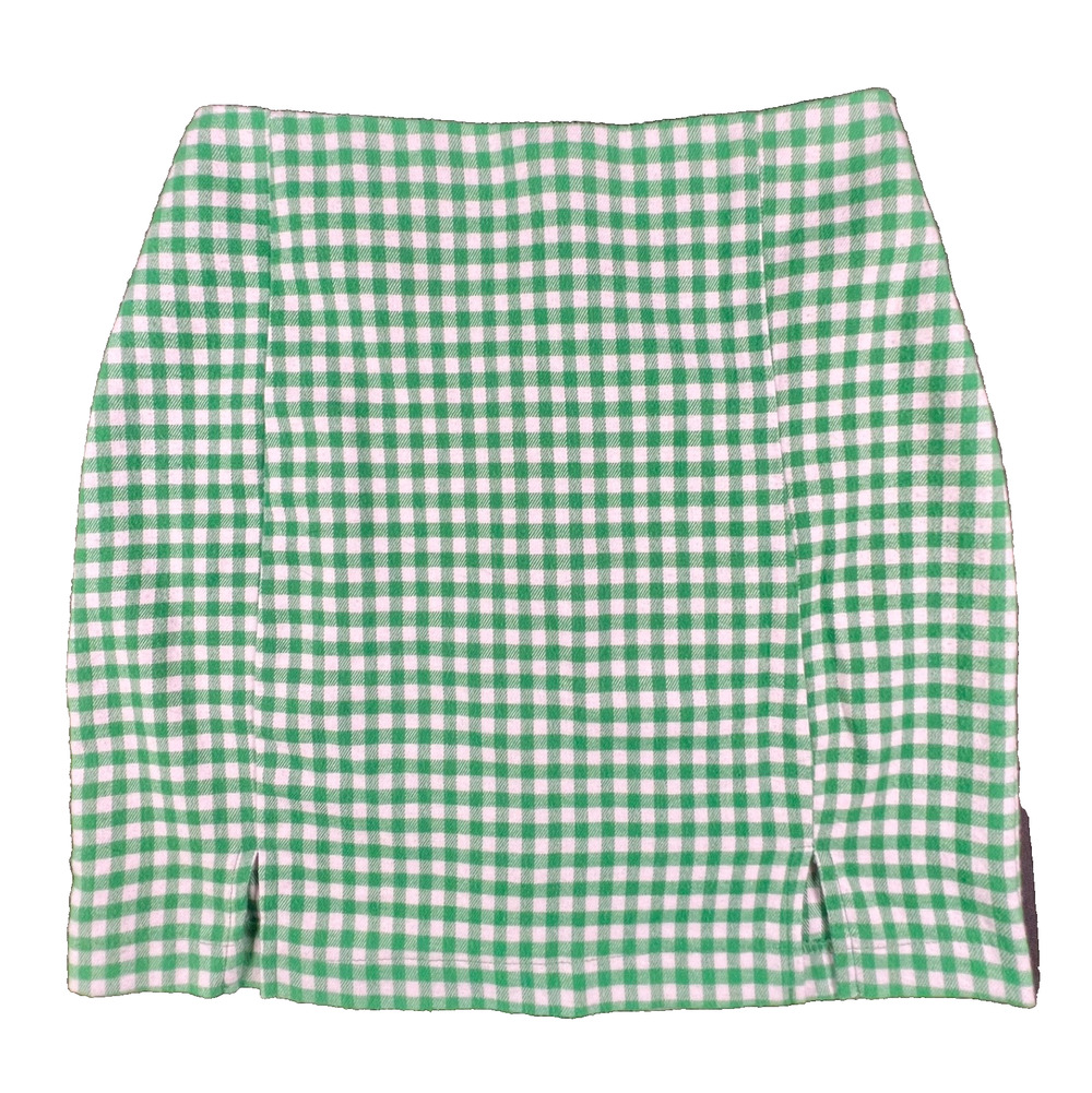 Love On A Hanger - Mini Stretch Skirt in Preppy Green Gingham Plaid (Size 1)